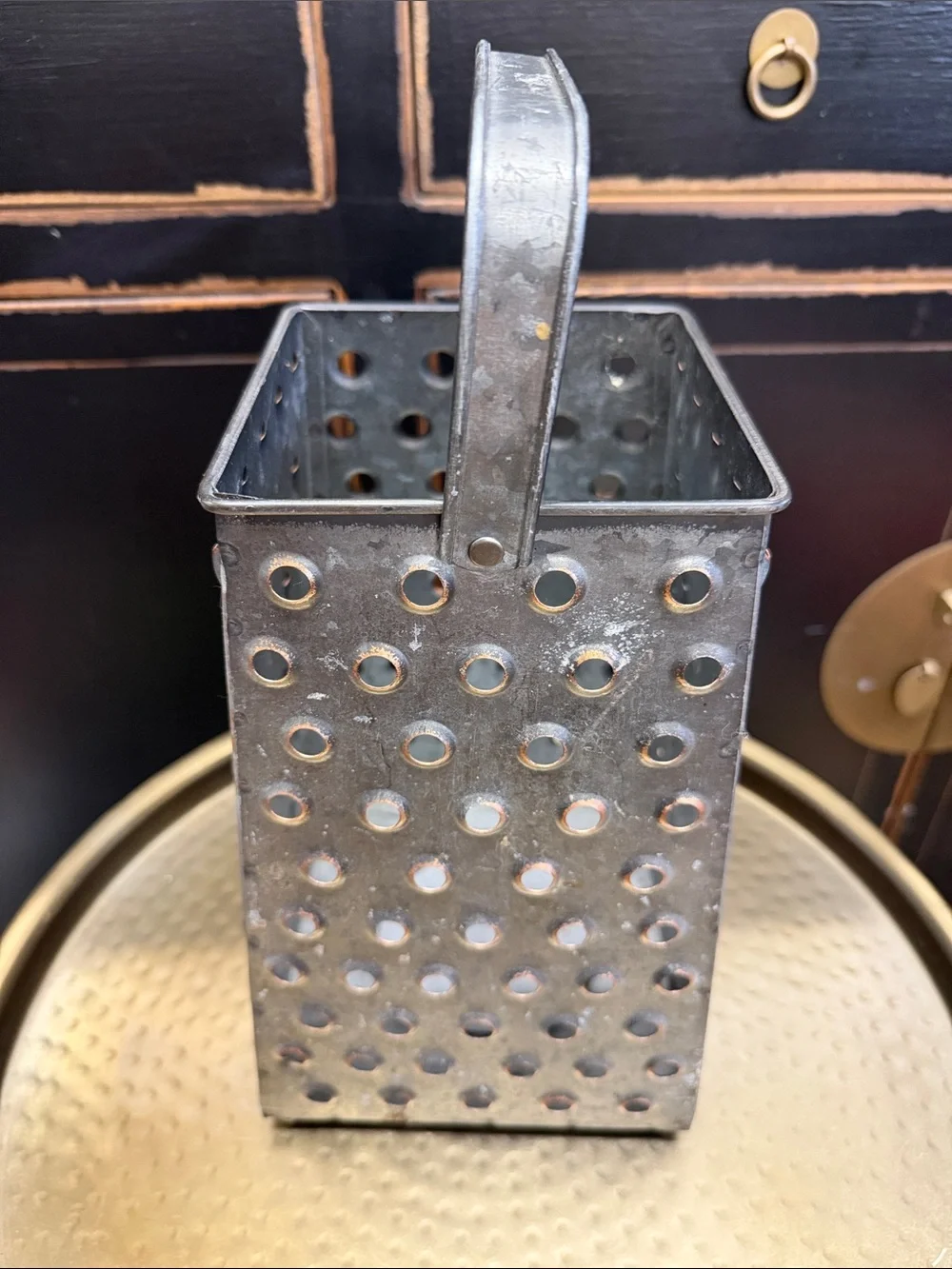Galvanized Metal Lantern with Handle - Gray